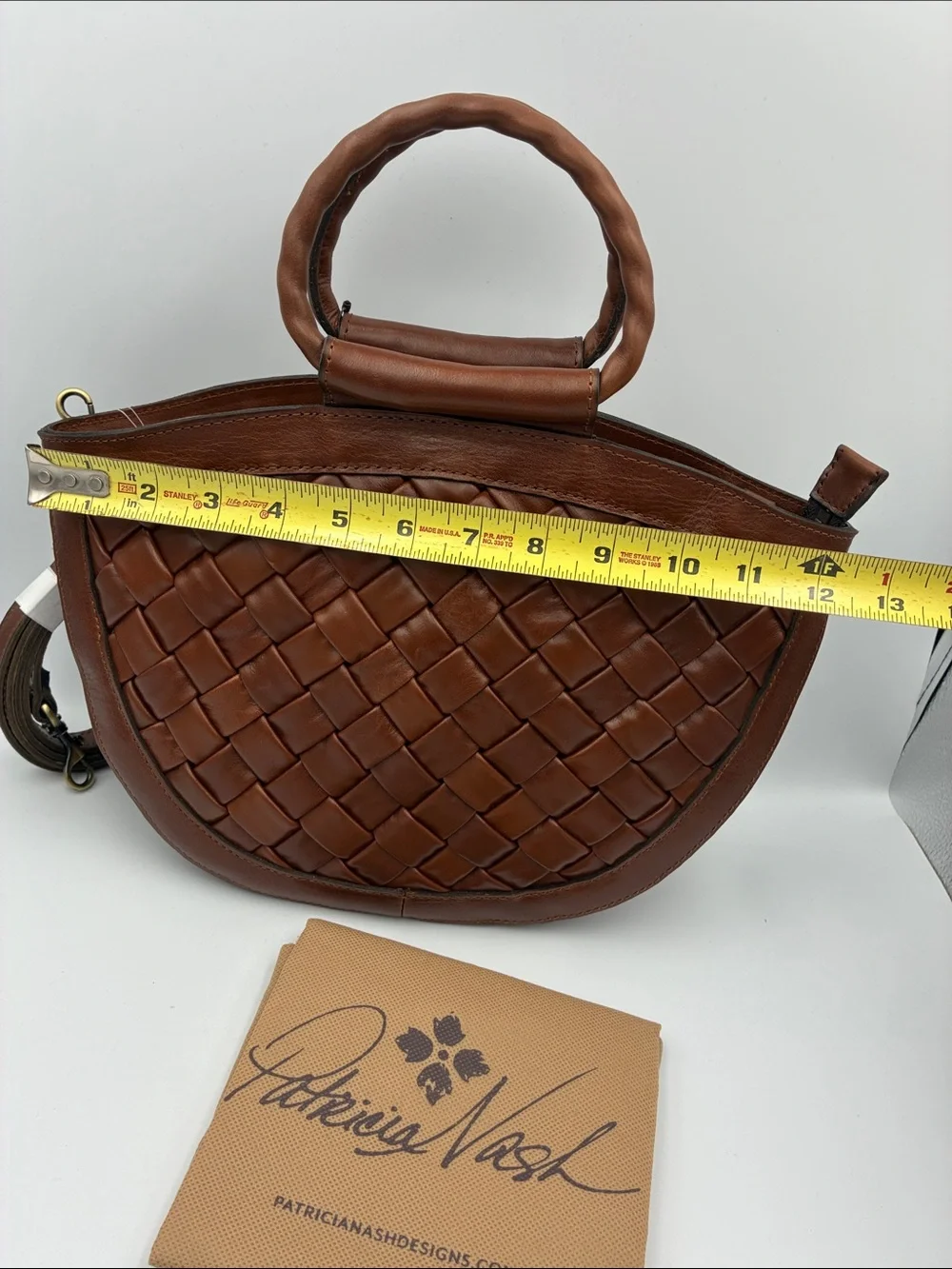 Patricia Nash Cognac Woven Leather Crescent Ossi Satchel with Braided Handles